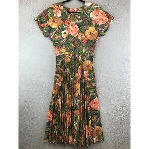 Melissa Vintage Colorful Tropical Floral Print Fit & Flare Shirt Dress Size 12